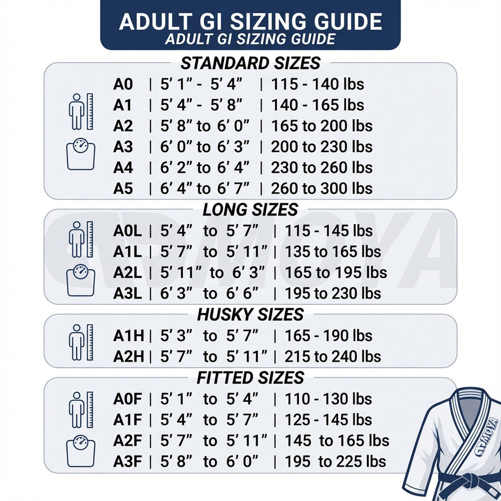 Moya Adult Gi Size Guide - The Fight Club