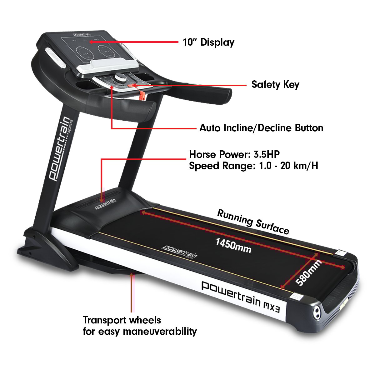 Powertrain MX3 Treadmill Performance Home Gym Cardio Machine - The Fight Club