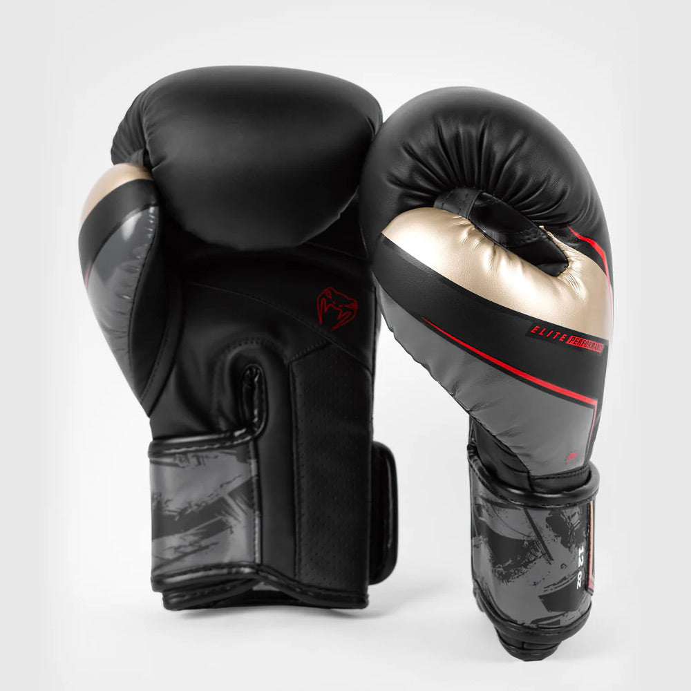 Venum Elite Evo Boxing Gloves Black/Gold/Red - The Fight Club