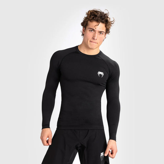Venum Contender Men's Long Sleeve Rash Guard Black/White - The Fight Club