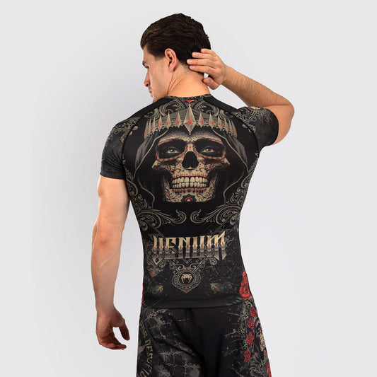Venum Santa Muerte 5.0 Men's Short Sleeve Rash Guard Deep Black/Gold - The Fight Club