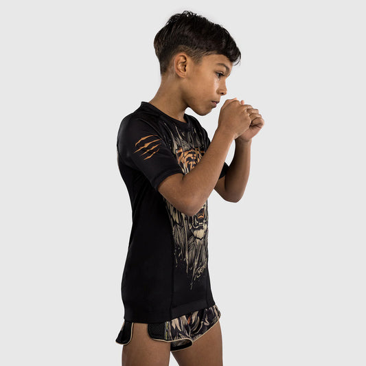 Venum Tiger Kids Short Sleeve Rash Guard Black/Neon Orange - The Fight Club