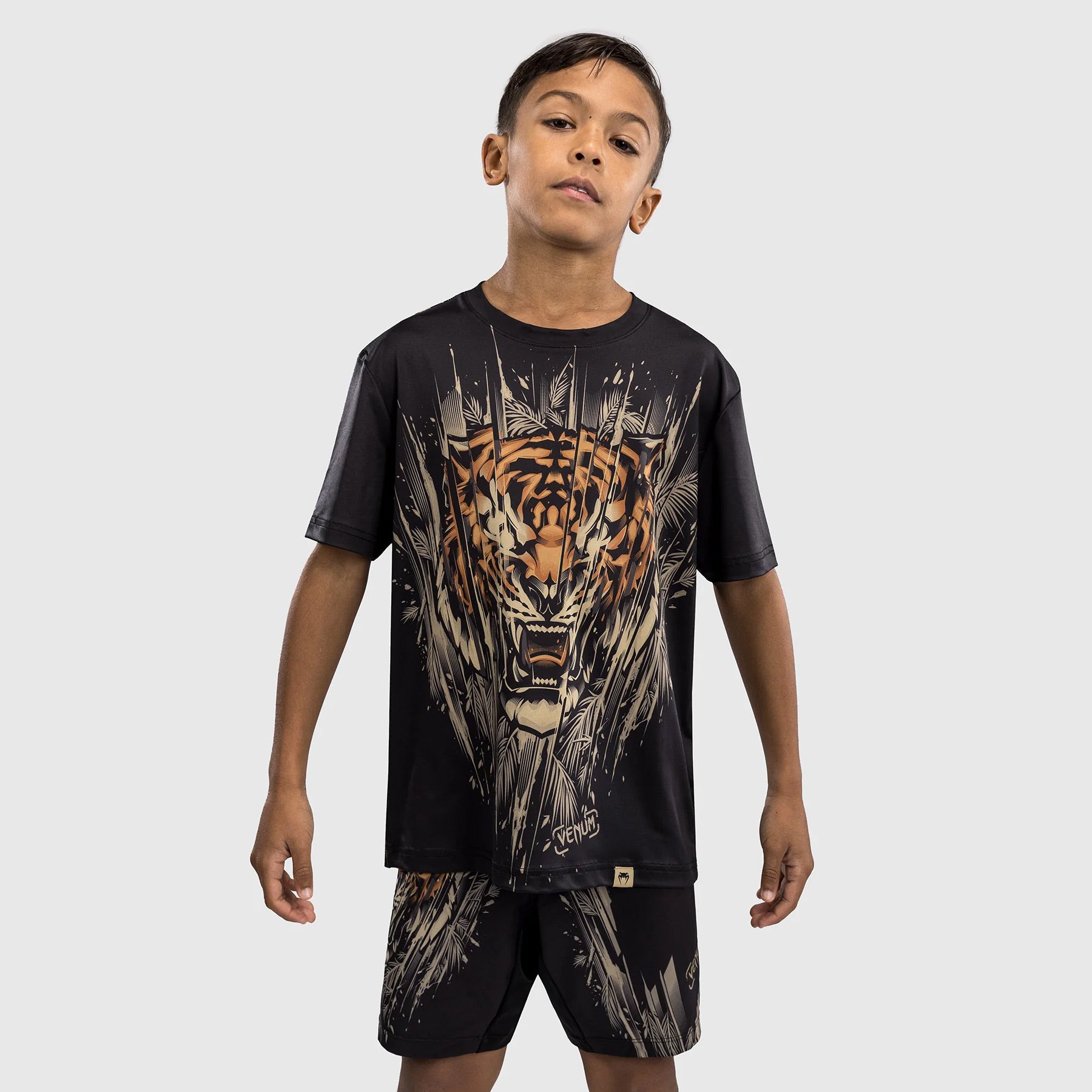 Venum Tiger Kids Dry Tech T-Shirt Black/Neon Orange - The Fight Club