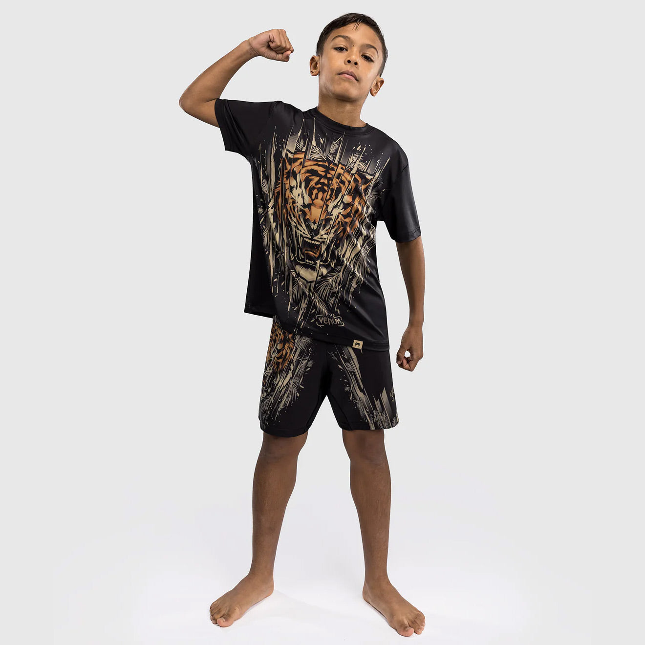 Venum Tiger Kids Dry Tech T-Shirt Black/Neon Orange - The Fight Club
