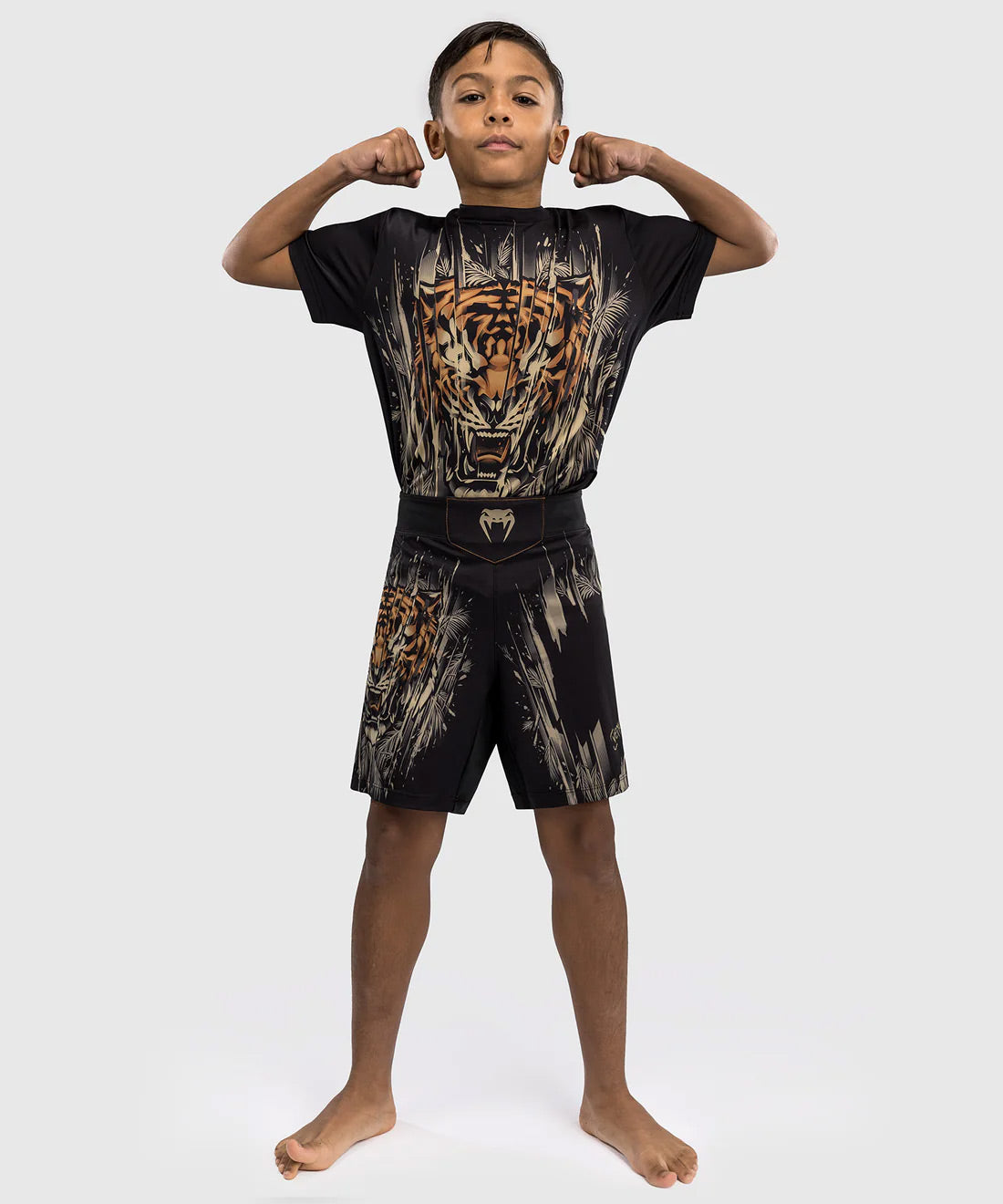Venum Tiger Kids Fight Shorts Black/Neon Orange - The Fight Club