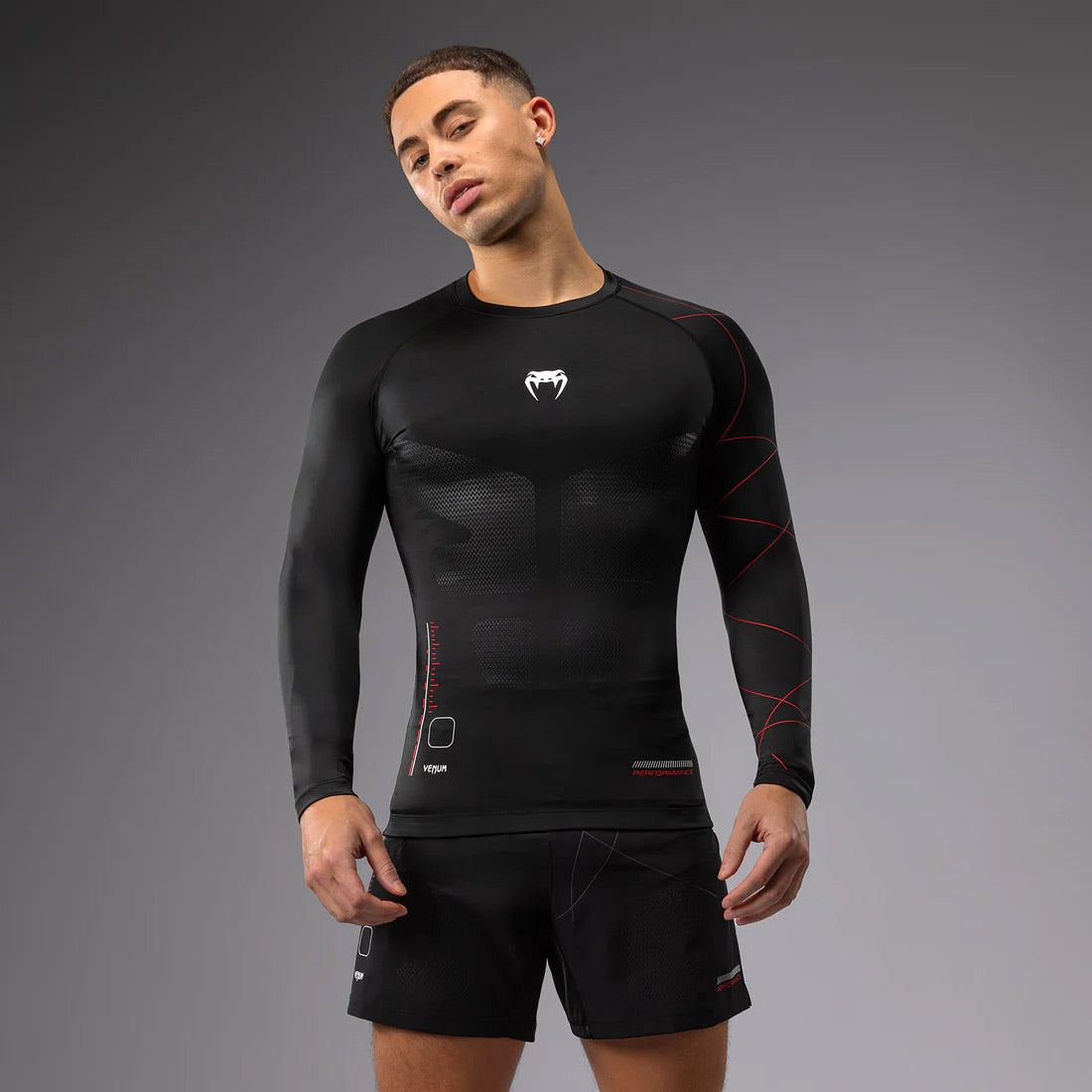 Venum Tactical XT Men's Long Sleeve Rash Guard Black/Fire Red - The Fight Club