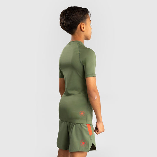 Venum Contender Kids Rash Guard Short Sleeves Army Green/Orange - The Fight Club