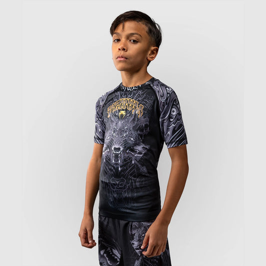 Venum Wolf Atak Kids Short Sleeve Rash Guard Black/Grey - The Fight Club