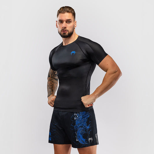Venum Thunder Dragon Short Sleeves Rash Guard Black/Royal Blue - The Fight Club