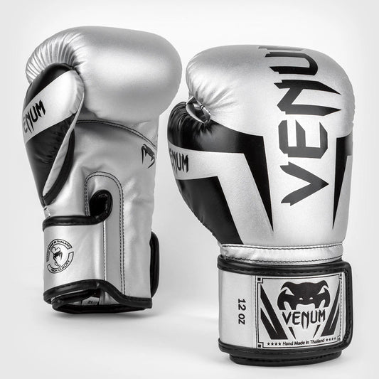 Venum Elite Boxing Gloves - Silver/Black - The Fight Club