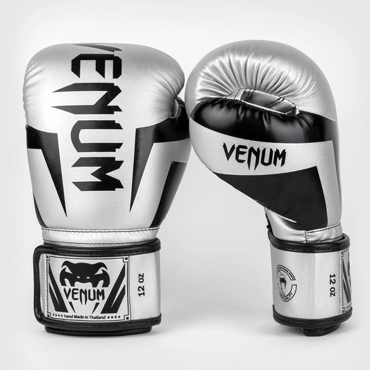 Venum Elite Boxing Gloves - Silver/Black - The Fight Club