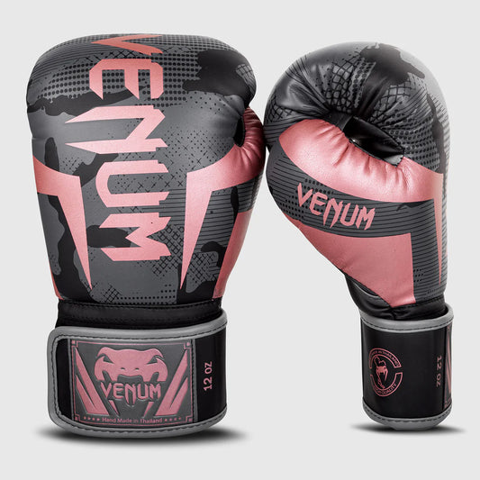 Venum Elite Boxing Gloves Black/Pink Gold - The Fight Club