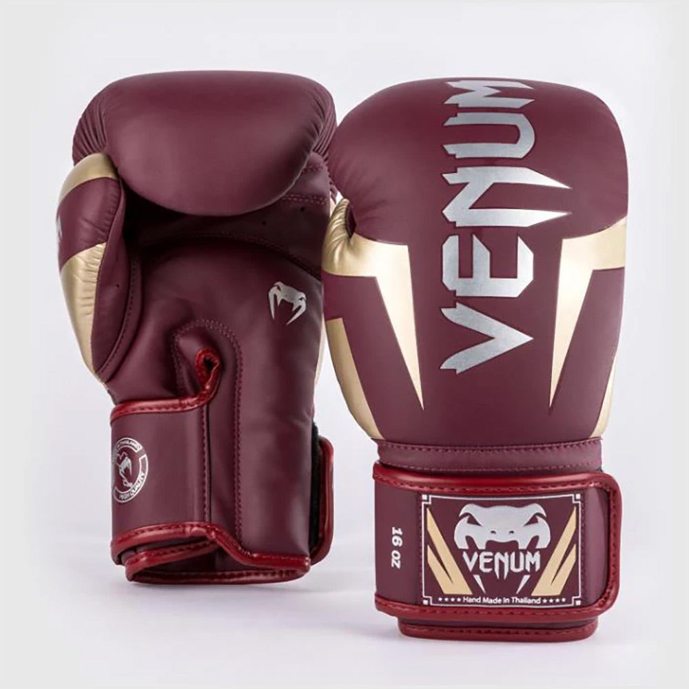 Venum Elite Boxing Gloves Burgundy/Gold - The Fight Club