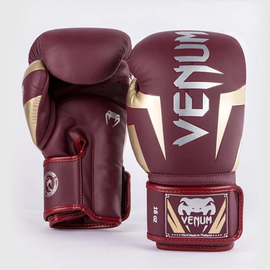 Venum Elite Boxing Gloves Burgundy/Gold - The Fight Club