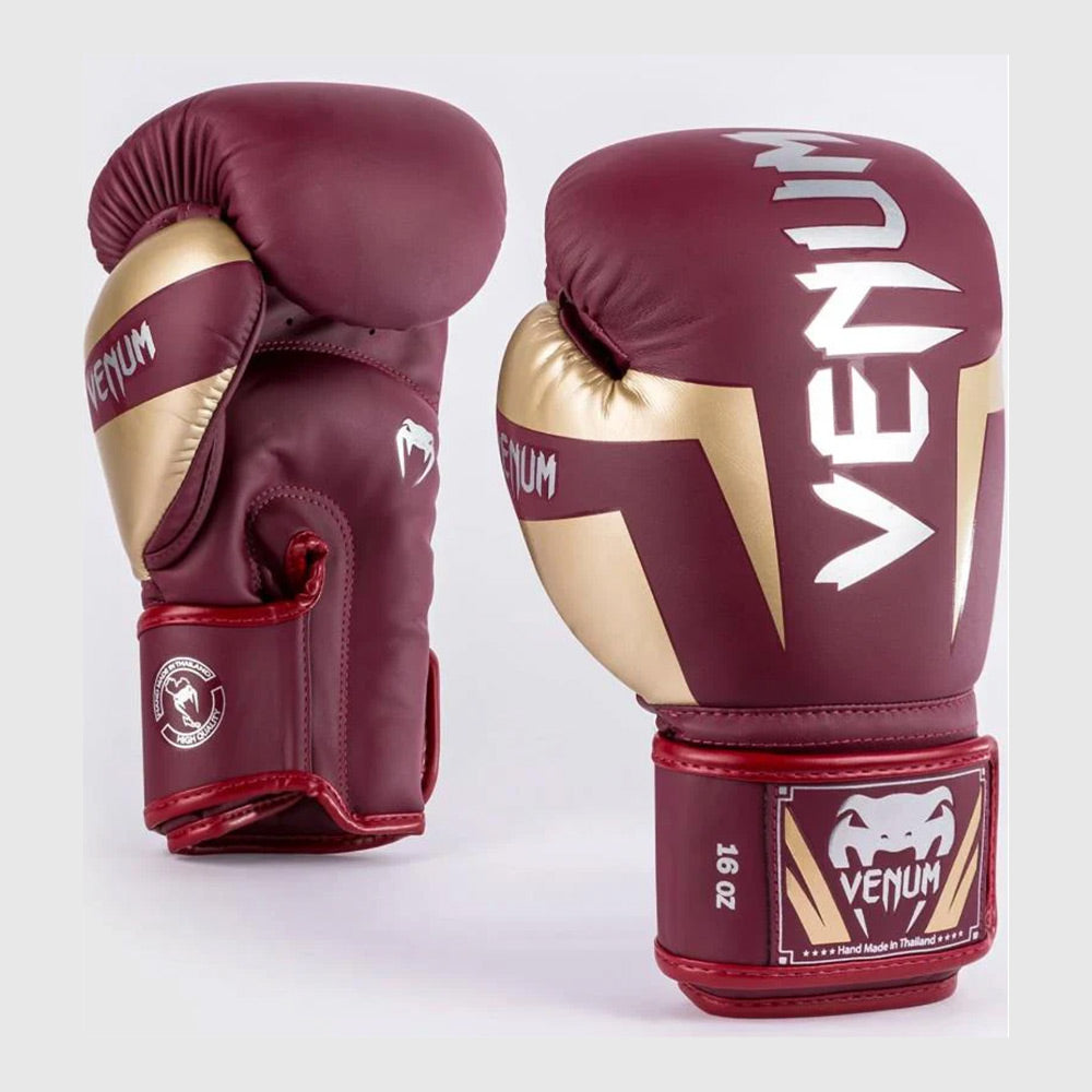 Venum Elite Boxing Gloves Burgundy/Gold - The Fight Club