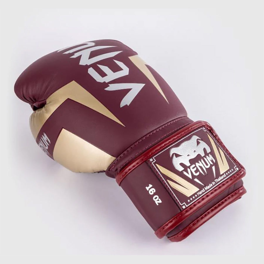 Venum Elite Boxing Gloves Burgundy/Gold - The Fight Club