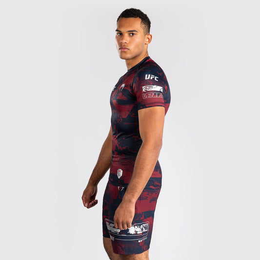 Venum Men's UFC Zenith Burgundy Authentic Fight Week Performance Short Sleeve Rash Guard - The Fight Club