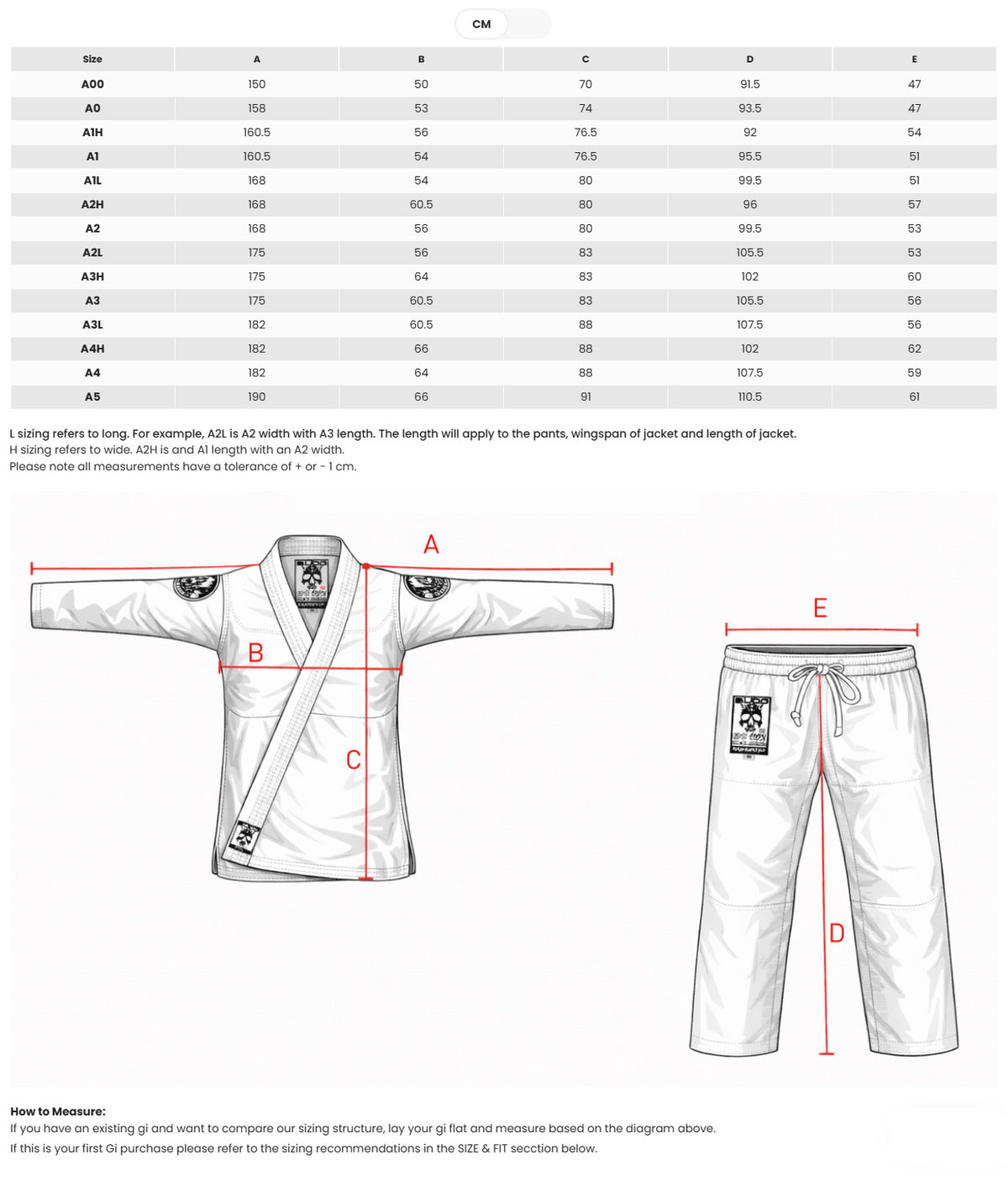 Budo Gi Size Guide - The Fight Club