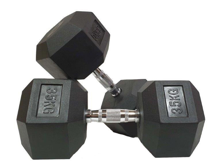 Morgan Rubber Hex Dumbbells - Pair (1k-35kg) - The Fight Club