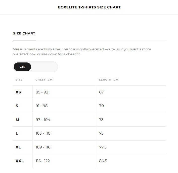BoxElite Champion Belt White T-Shirt Size Guide - The Fight Club