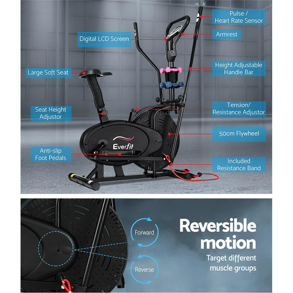 Everfit Exercise Bike 6 in 1 Elliptical Cross Trainer Home Gym Indoor Cardio - The Fight Club