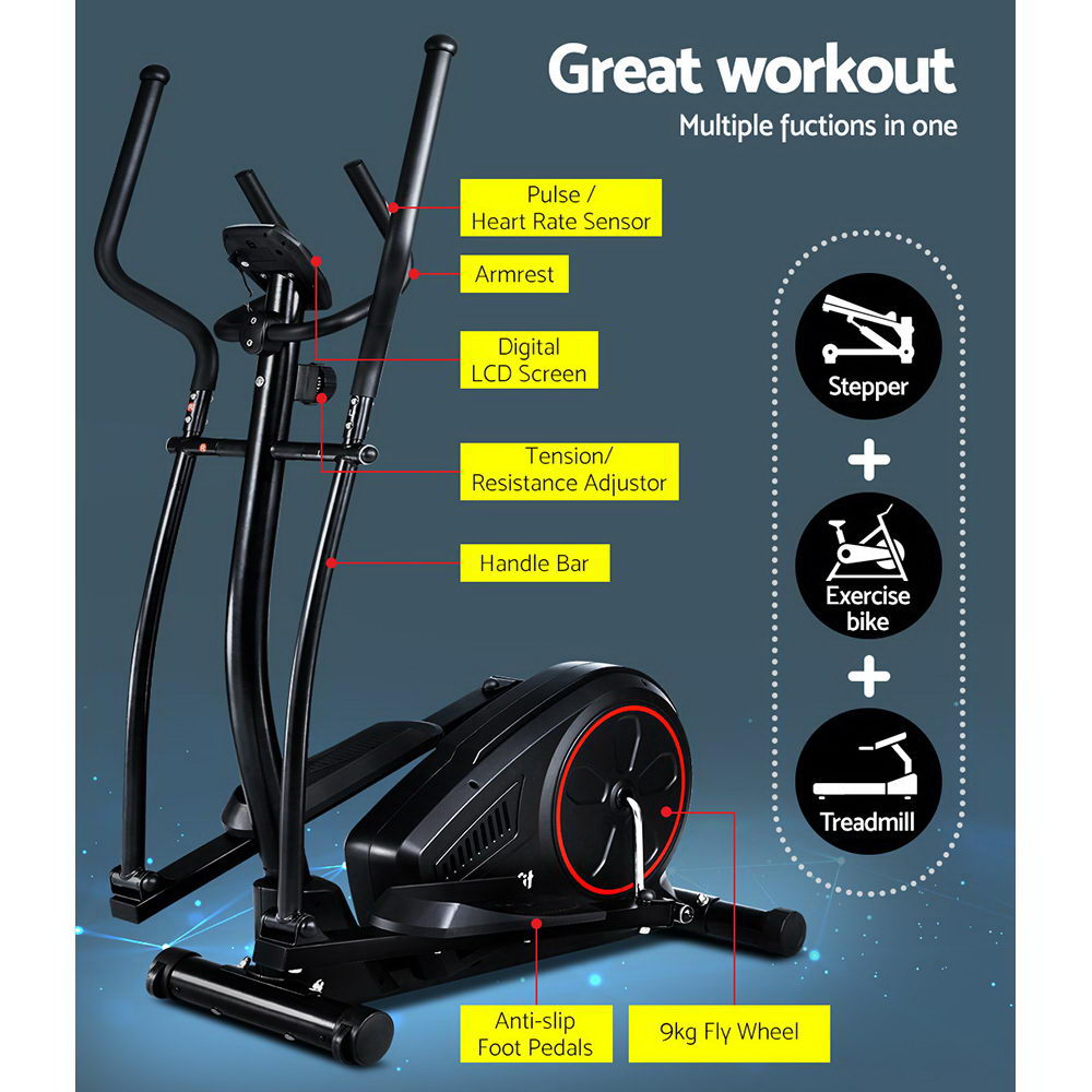 Everfit Exercise Bike Elliptical Cross Trainer Home Gym Fitness Machine LCD - The Fight Club