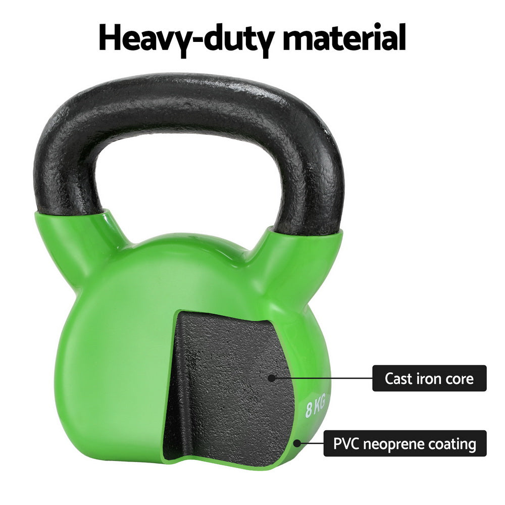 Everfit 8kg Kettlebell Set Weightlifting Bench Dumbbells Kettle Bell Gym Home - The Fight Club