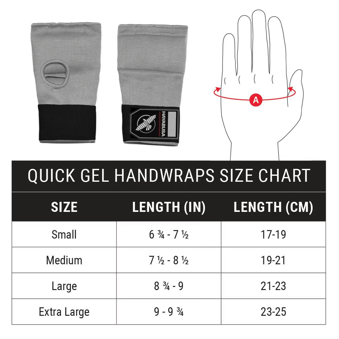 Hayabusa Quick Gel Hand Wraps Black Size Guide - The Fight Club
