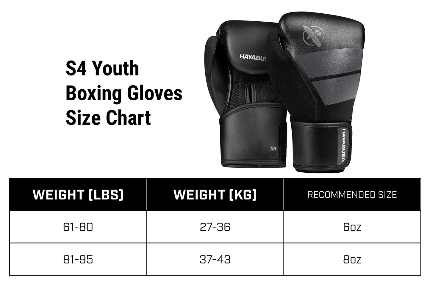 Hayabusa S4 Youth Boxing Glove Black - The Fight Club