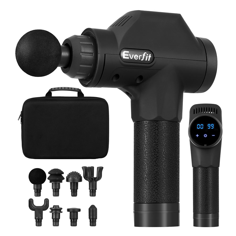 Everfit Massage Gun 30 Speed 8 Heads Chargeable Black - The Fight Club