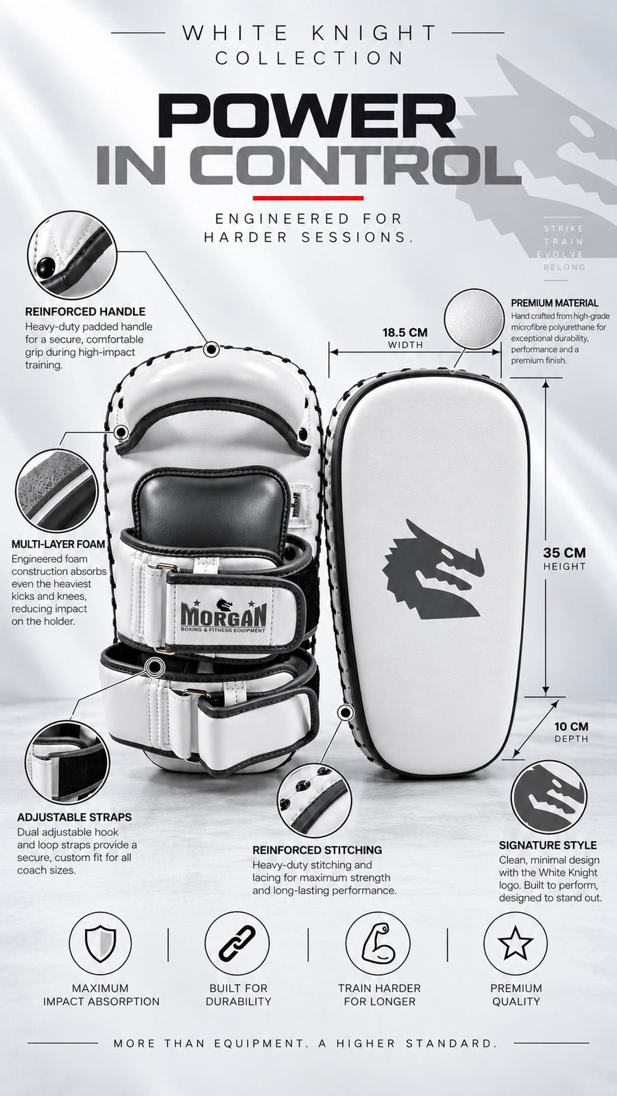 Morgan White Knight Thai Pads (Pair) - The Fight Club