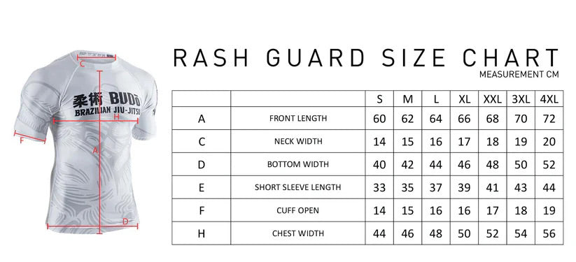 Budo ONI x VIPER Black Rash Guard Size Guide - The Fight Club