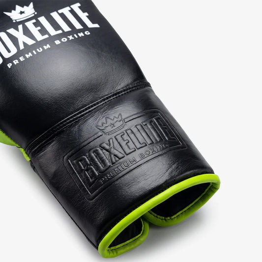 BoxElite S-Pro Series Boxing Gloves Black/Neon Laces - The Fight Club