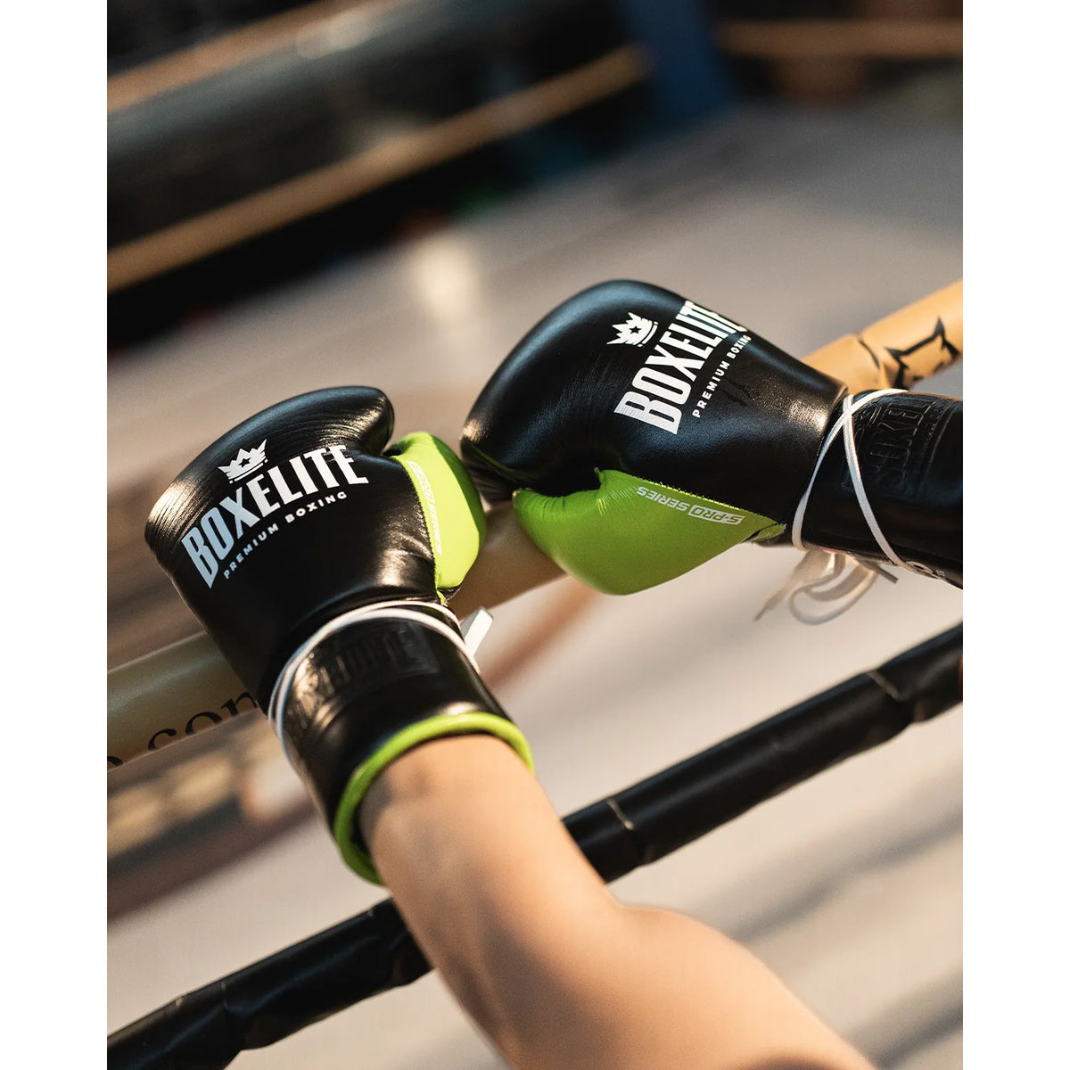 BoxElite S-Pro Series Boxing Gloves Black/Neon Laces - The Fight Club