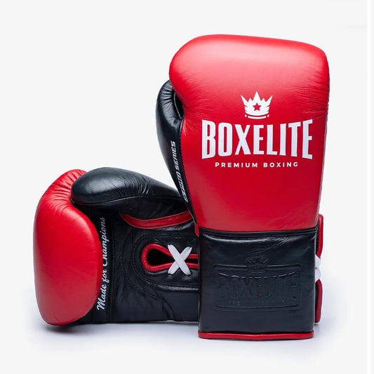 BoxElite S-Pro Series Boxing Gloves Red/Black Laces - The Fight Club