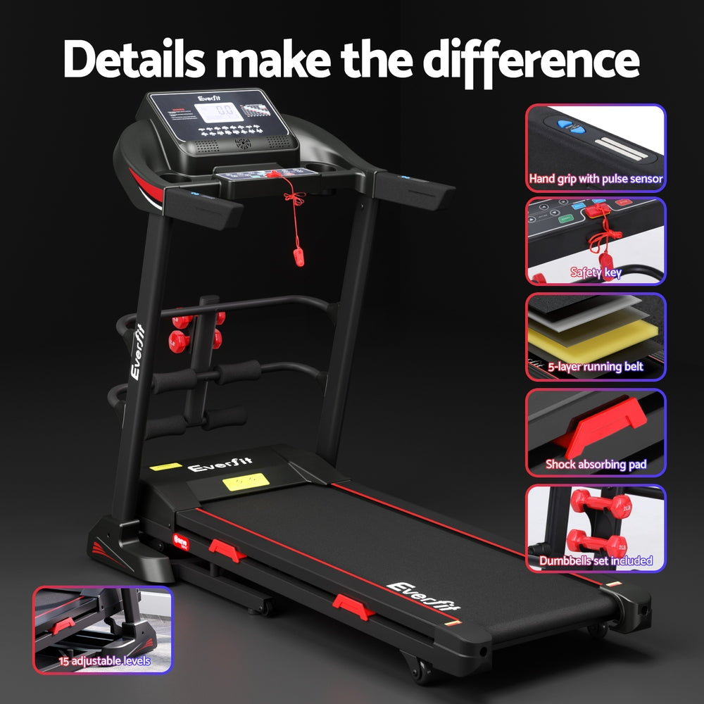 Everfit Treadmill Electric Home Gym Fitness Exercise Machine w/ Sit Up Bar 450mm - The Fight Club