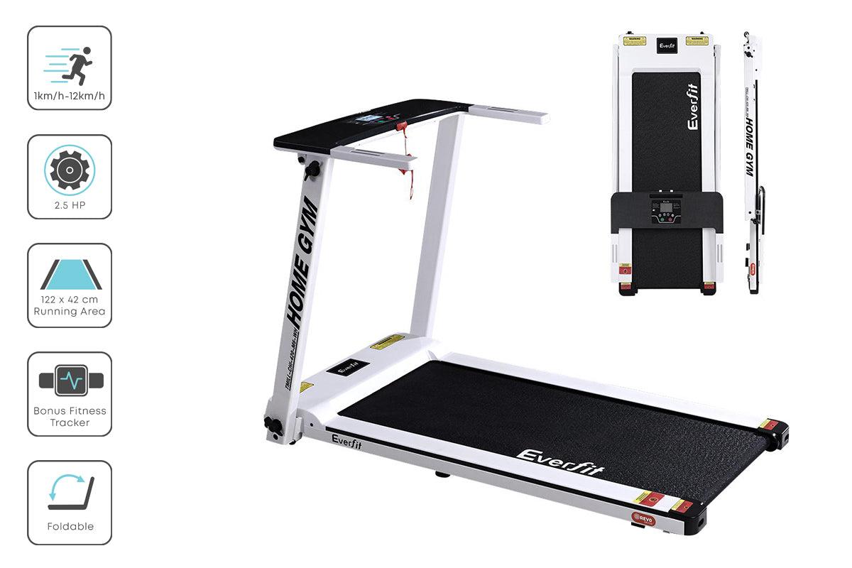 Everfit Treadmill Electric Home Gym Fitness Exercise Fully Foldable 420mm White - The Fight Club