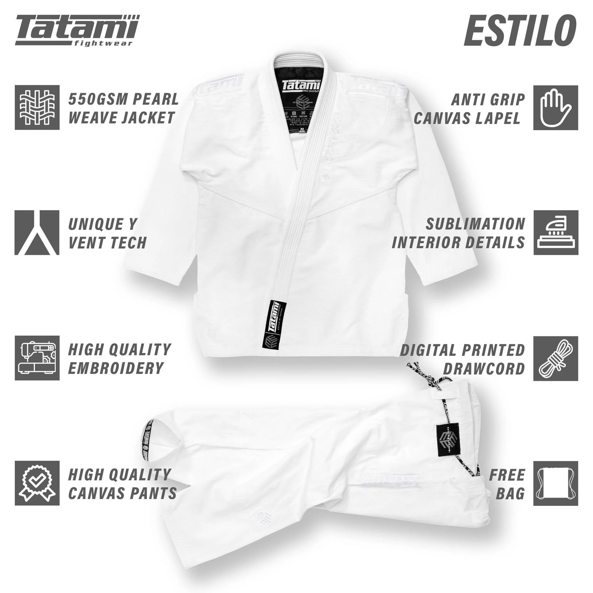 Tatami Estilo Black Label Jiu-Jitsu Gi White - The Fight Club