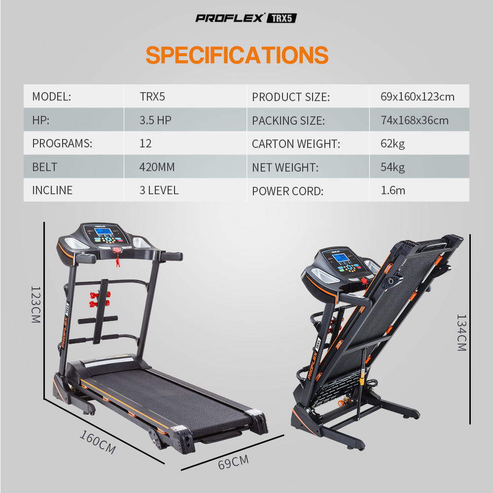 PROFLEX Electric Treadmill w/ Fitness Tracker Home Gym Exercise Equipment - The Fight Club