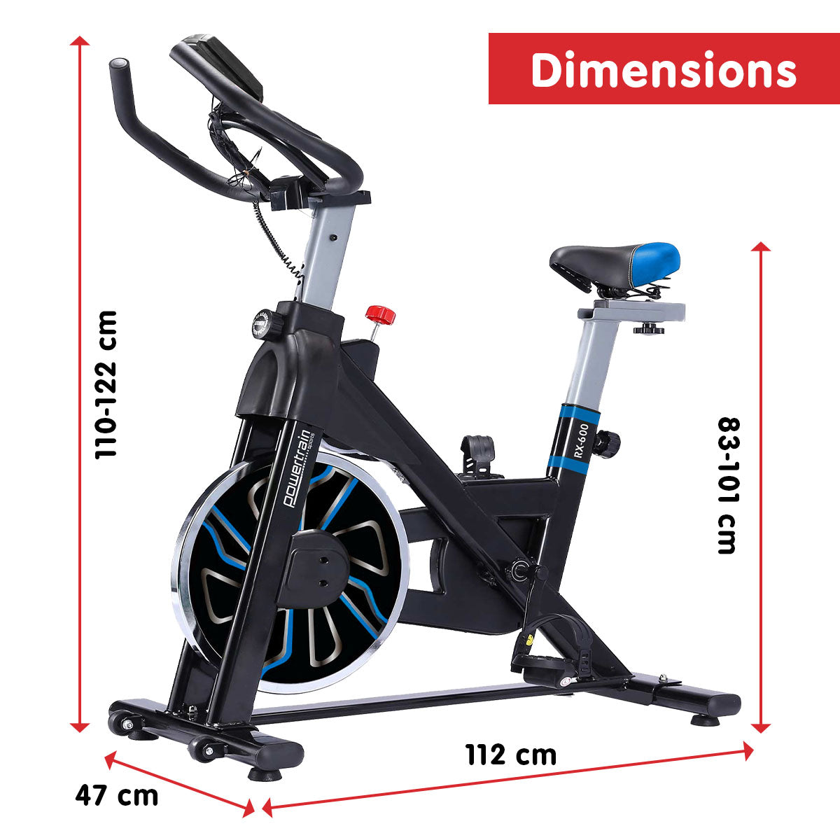 PowerTrain RX-600 Exercise Spin Bike Cardio Cycle - Blue - The Fight Club