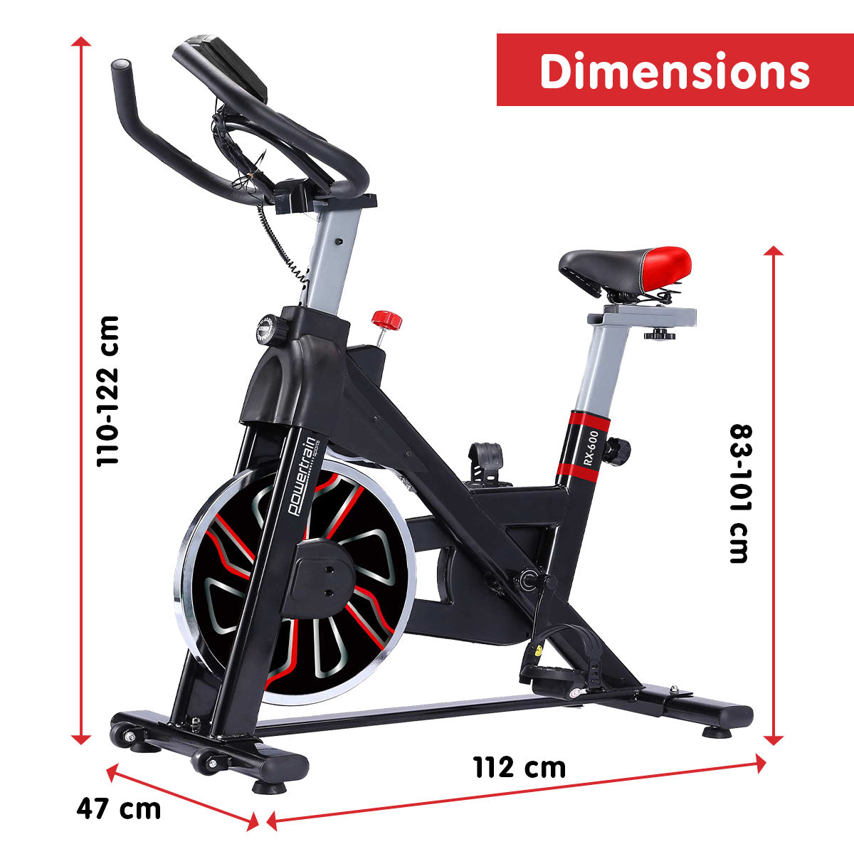 Powertrain RX-600 Exercise Spin Bike Cardio Cycle - Red - The Fight Club