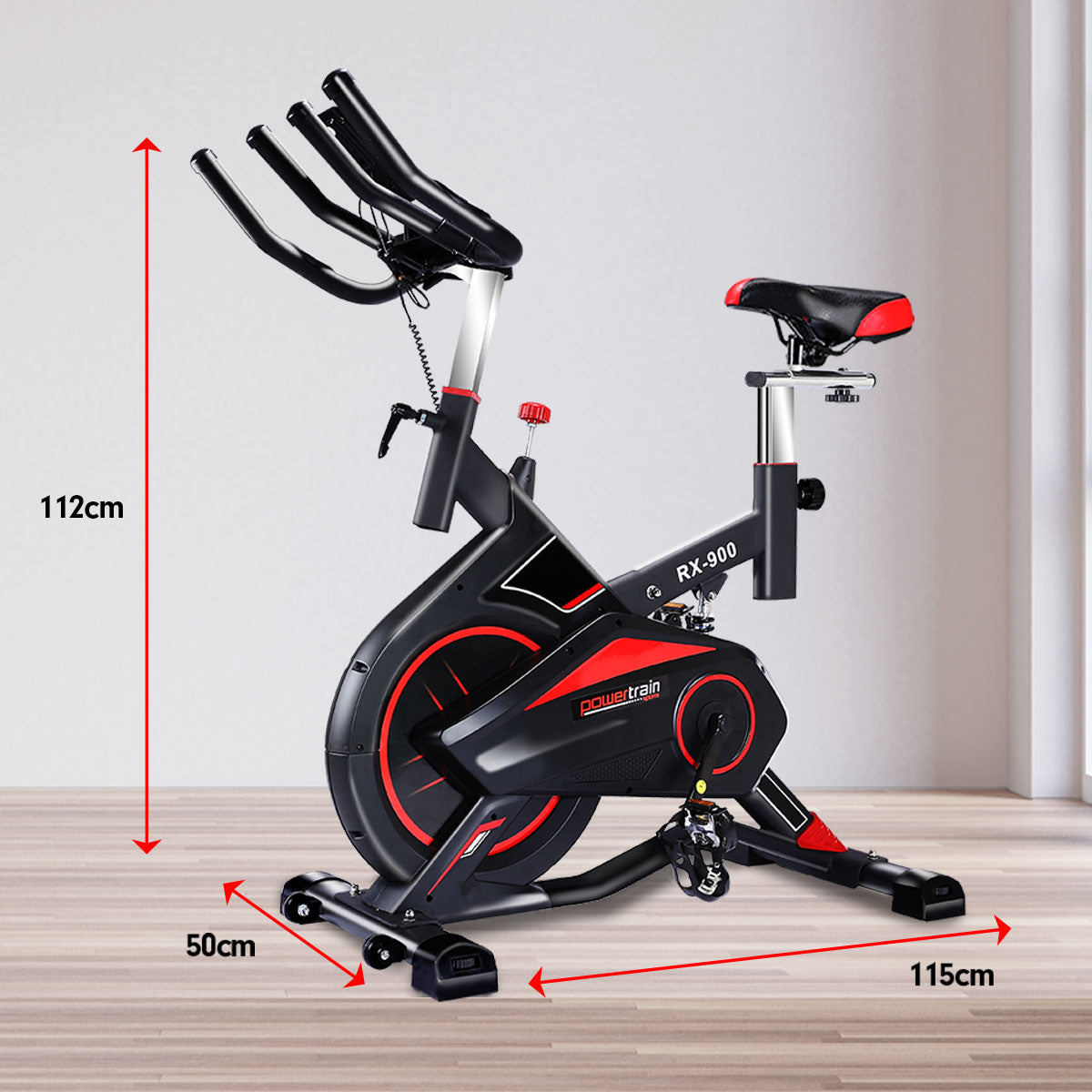 Powertrain RX-900 Exercise Spin Bike Cardio Cycling - Red - The Fight Club