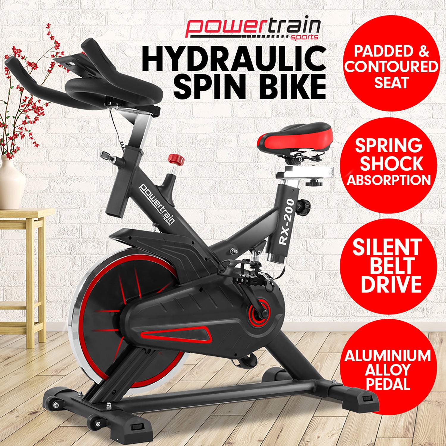 Powertrain RX-200 Exercise Spin Bike Cardio Cycling - Red - The Fight Club