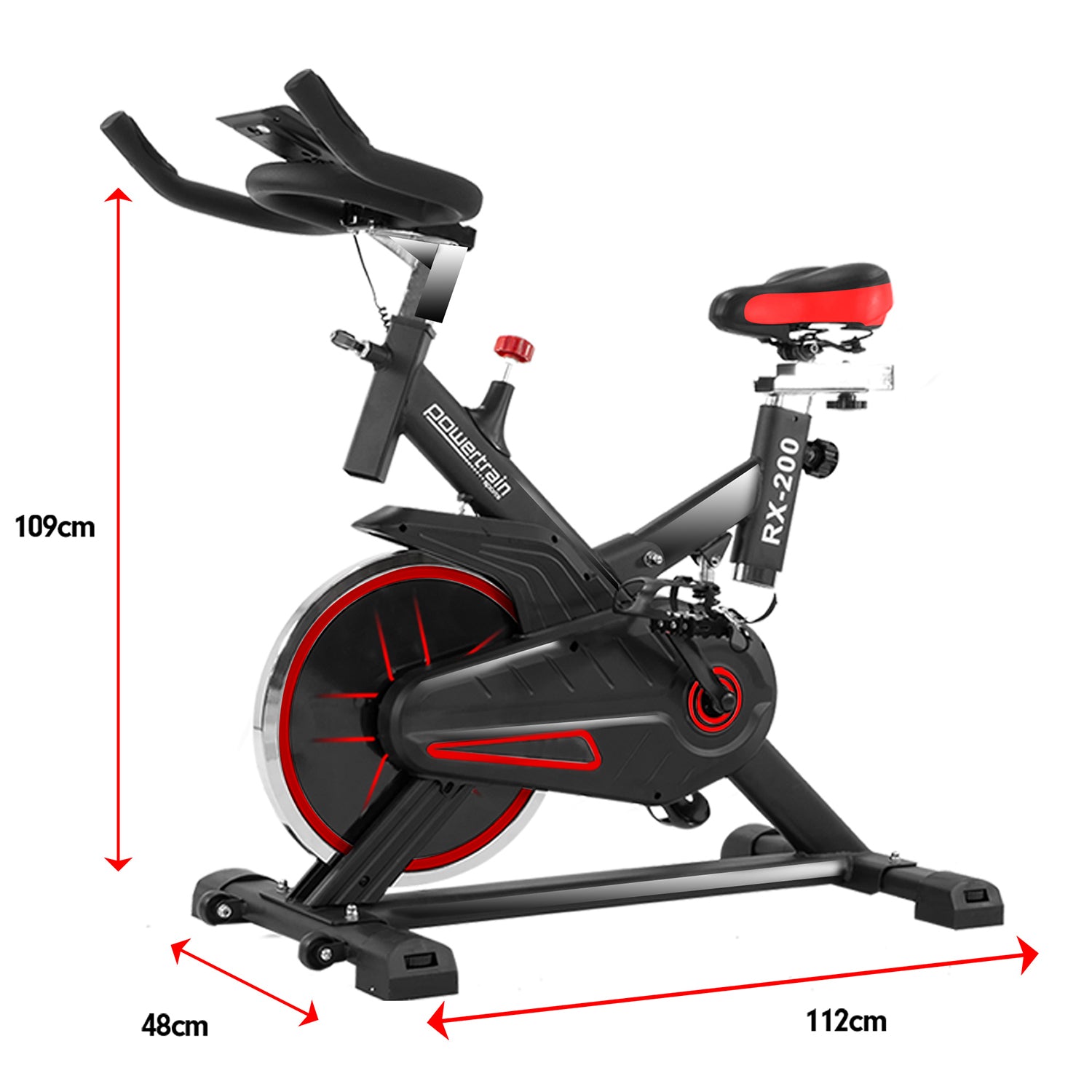 Powertrain RX-200 Exercise Spin Bike Cardio Cycling - Red - The Fight Club