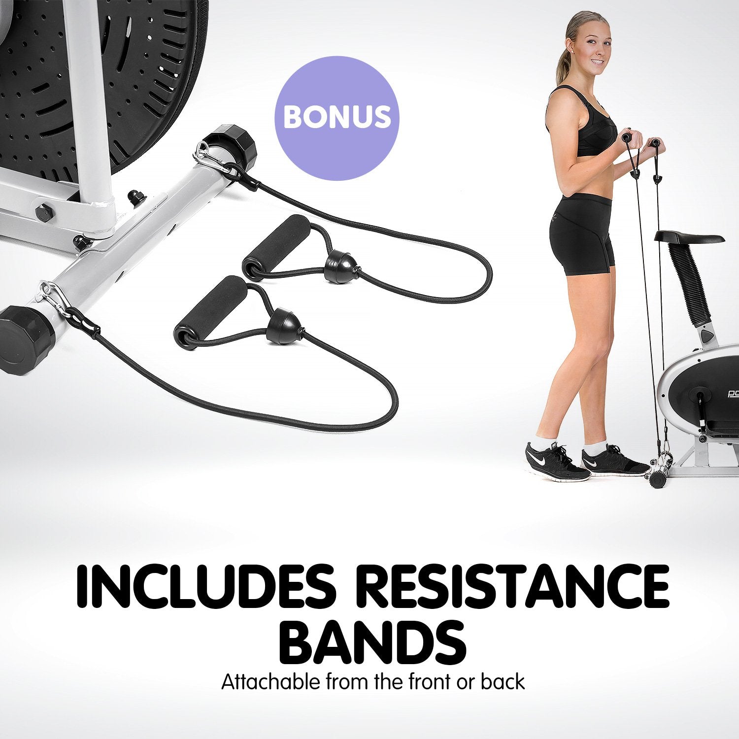 Powertrain 3-in-1 Elliptical Cross Trainer Exercise Bike with Resistance Bands - The Fight Club