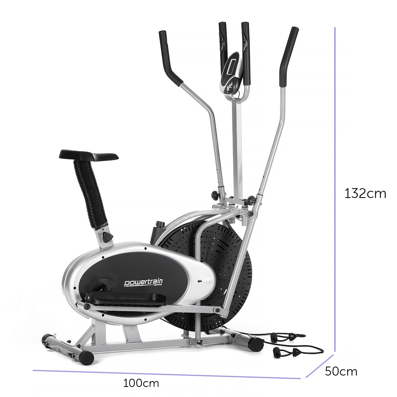 Powertrain 3-in-1 Elliptical Cross Trainer Exercise Bike with Resistance Bands - The Fight Club