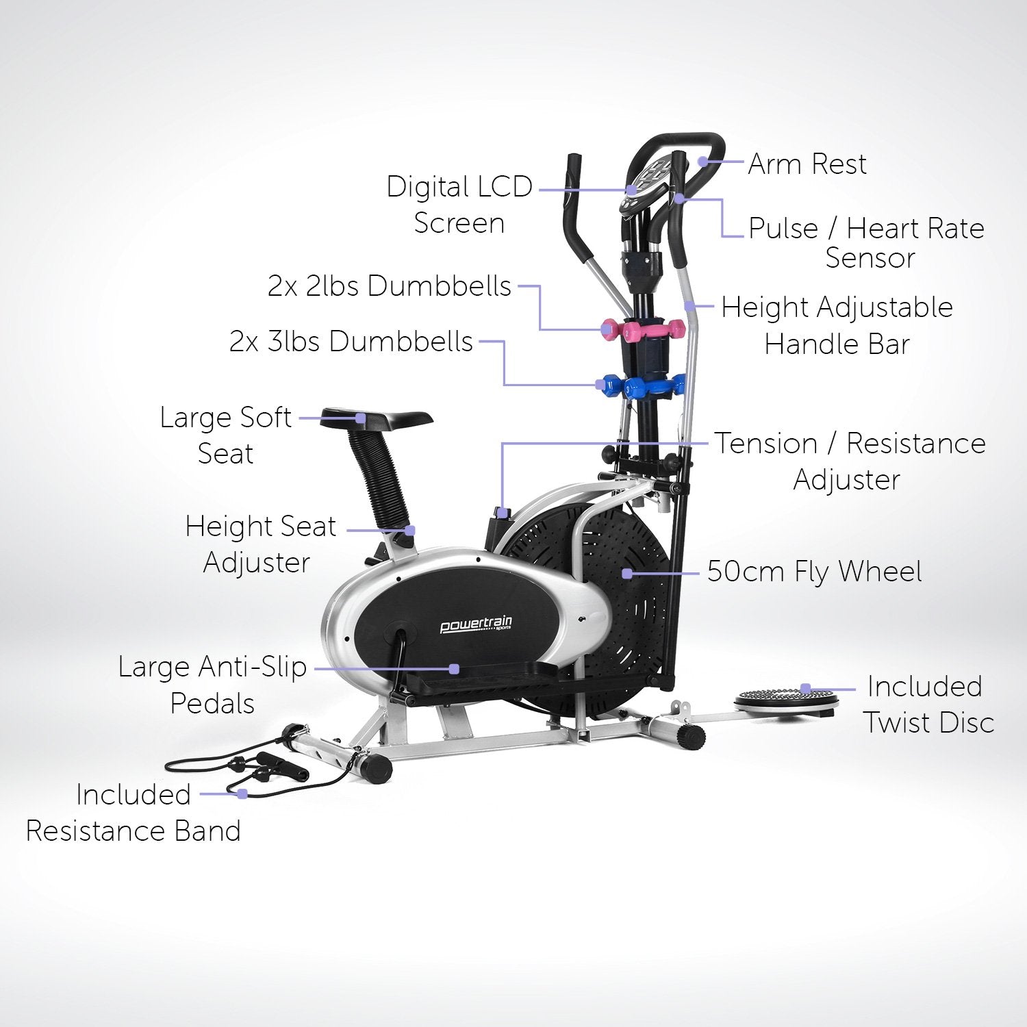 Powertrain 6-in-1 Elliptical Cross Trainer Bike with Weights and Twist Disc - The Fight Club