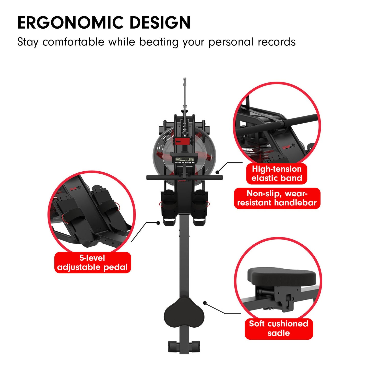 Powertrain 13L Water Resistance Rowing Machine Rower - The Fight Club