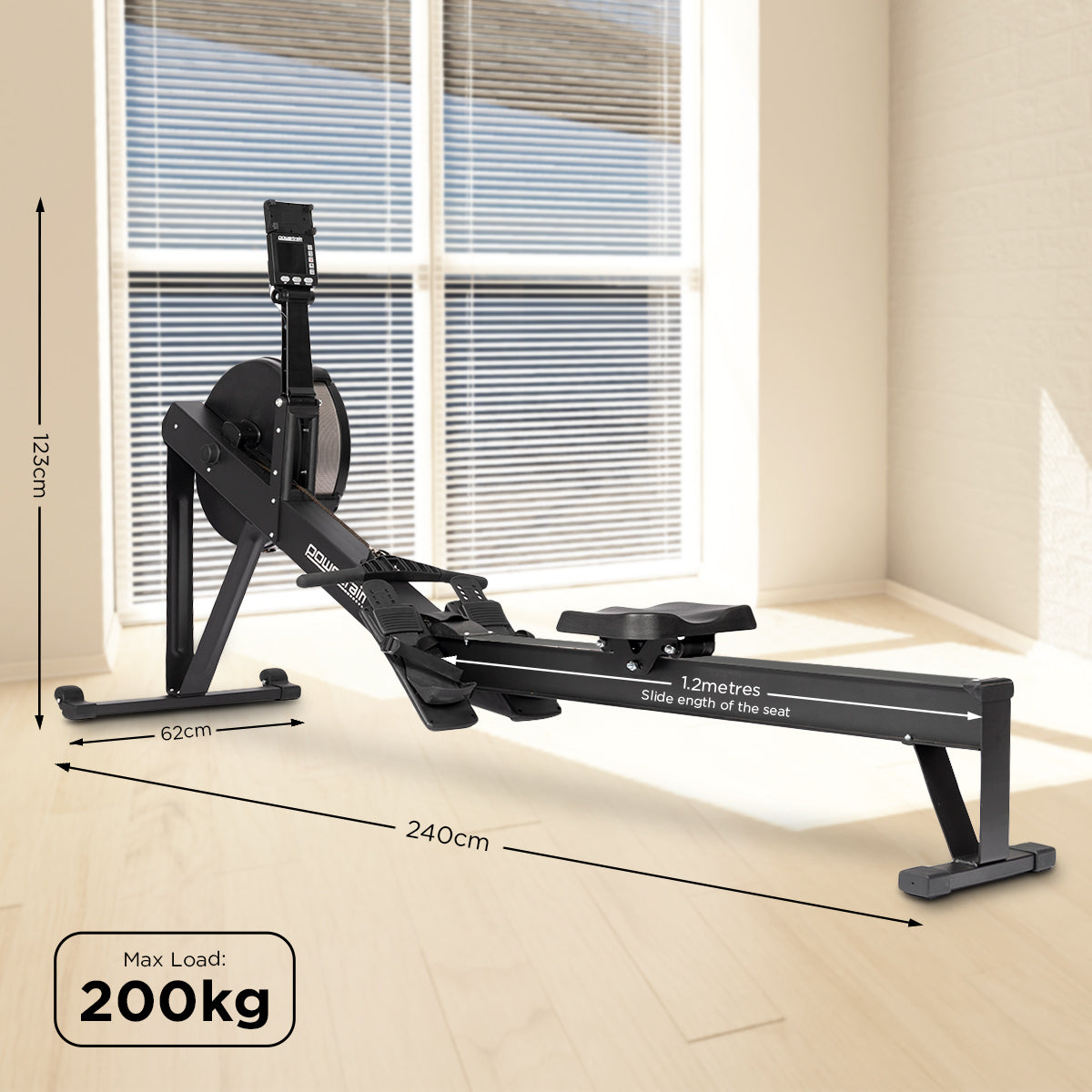 Powertrain Air Rowing Machine Resistance Rower for Home Gym Cardio - The Fight Club