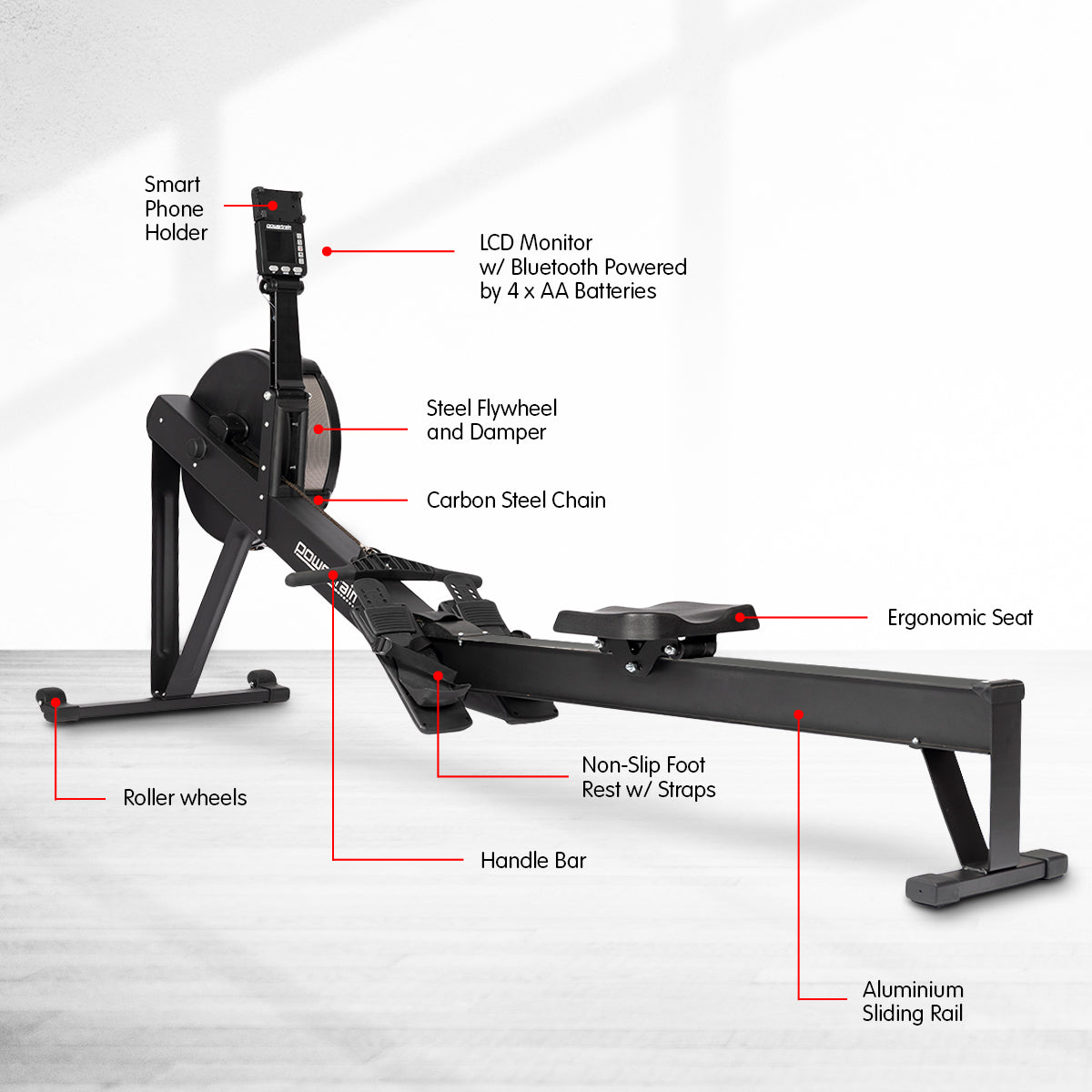 Powertrain Air Rowing Machine Resistance Rower for Home Gym Cardio - The Fight Club